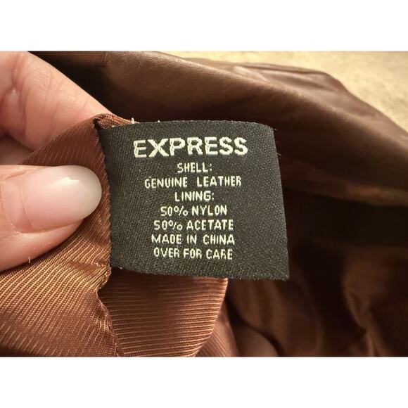 Vintage Express Women’s Brown Genuine Leather Long Jacket Coat Y2K Size 9/10 - Picture 5 of 9